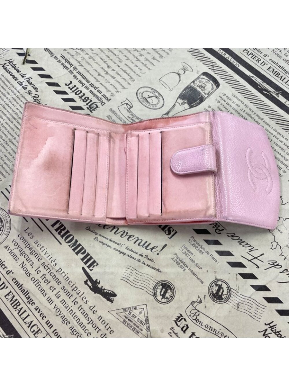 Chanel Fold Wallet Hook CC Logo Caviar Leather Pink - Picture 7 of 15